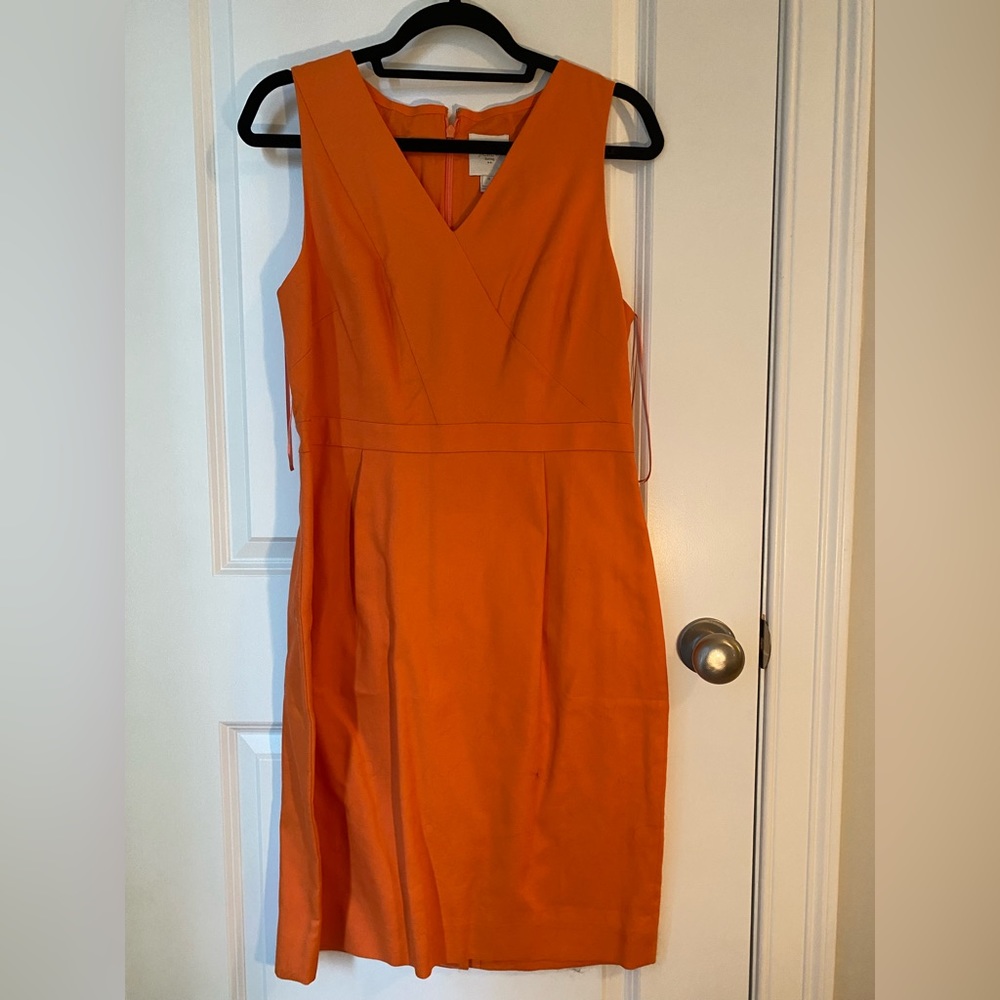 J. Crew sleeveless suiting dress, size 10. Color is a tangerine/orange